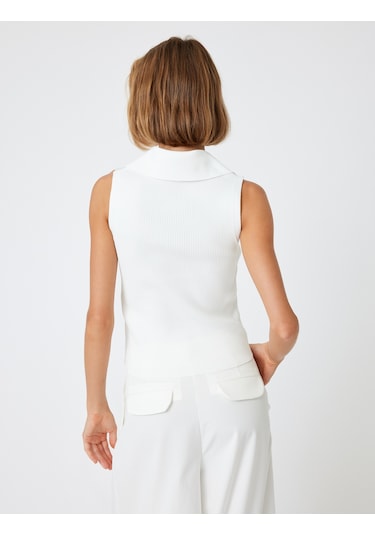 Koton Polo Yaka Kolsuz Triko Üst Yarım Fermuar Detaylı Fitilli Ekru 5wak30020ht