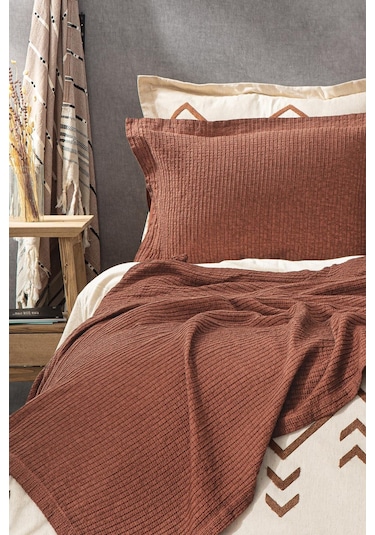 Ecocotton Sara Terra Pike Yatak Örtüsü Kahverengi