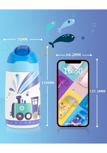 Vagonlife Çelik Pipetli Çocuk Termos Matara 350Ml Mavi