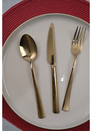 Lugga Nida Gold Tatlı Çatal Kaşık Bıçak Takımı 6 Kişilik 18 Parça Gold
