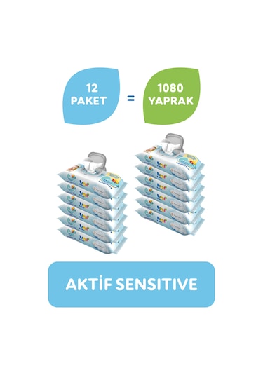 Uni Baby Aktif Sensitive Islak Mendil 12 X 90 Yaprak