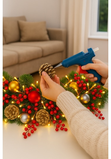 Waldern Premium 72 Parça Garland Handmade Yılbaşı Dekorasyon Seti 2.7m Garland+kokina+kozalak+top+led Işık 270 CM