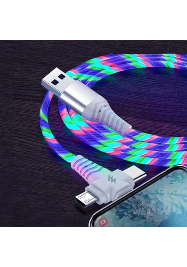 Anatoliadelight 3a Işıklı Usb Şarj Kablosu - Mikro Usb/c Tipi/8 Pinli, Akıllı Telefonlar İçinbej2m