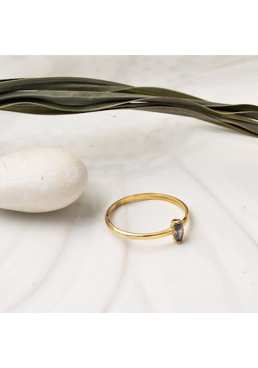 Obsidyen Taşlı Sade 14 Ayar Altın Yüzük YZSKY14K29013