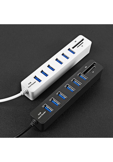 Kosona Usb 2.0 5 Port Hub İle Sd/tf Kart Okuyucu, 480 Mbps Hızlı Veri Transferi, Plug & Play, Beyaz 3/6 Port Seçenekli