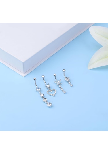 Moveevo 8 Parça Paslanmaz Çelik Gövde Piercing Seti - Kelebek, Kalp, Ok Desenleriyle Kristal Takımlı, Alerjiye Duyarsız Ve Dayanıklı Diğer