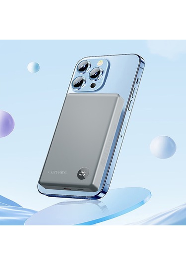 Lenyes PW137D 20 W 10000 mAh 15 W Ultra İnce Dijital Led Ekranlı Wireless Powerbank  Füme