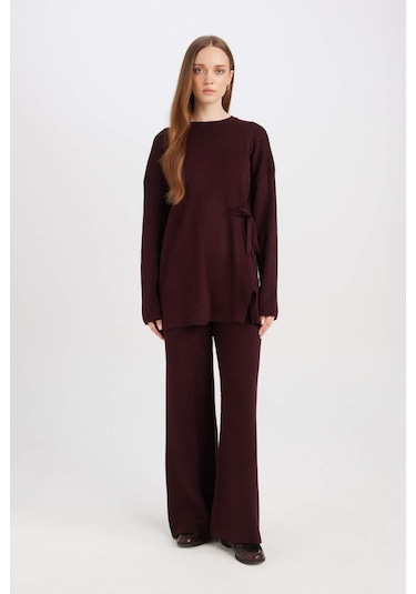 DeFacto Triko Pantolon Regular Fit Beli Lastikli Cepli Düz Basic Düz Paça D7511AX24WNBR171