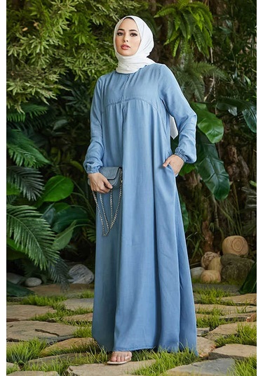 Neways 6482 - Ön Tek Pileli Elbise Mavi