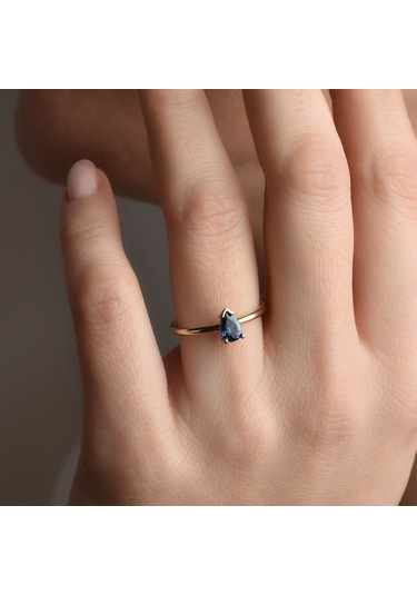 14 Ayar Altın Kaplama Kişiselleştirilebilir Doğum Taşı Damla Taşlı Yüzük - Rs00106 Altın