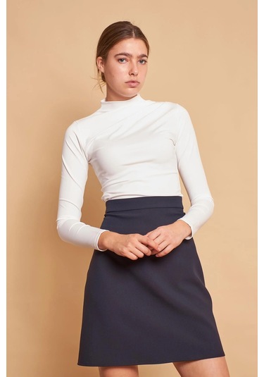 Yüksek Bel Hafif Likralı Kumaş Diz Boy Çan Etek-lacivert Lacivert