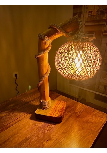 ArtAğaçTasarım Doğal Ağaç Otantik Seri Lambader Abajur Komidin Üstü Aydınlatma Kahverengi