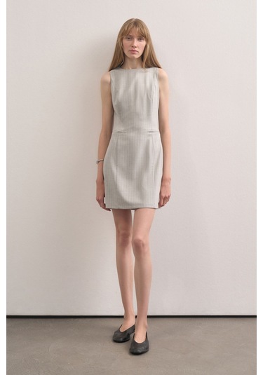 Mathilda Store Kadın Gri Çizgili Basic Elbise Gri