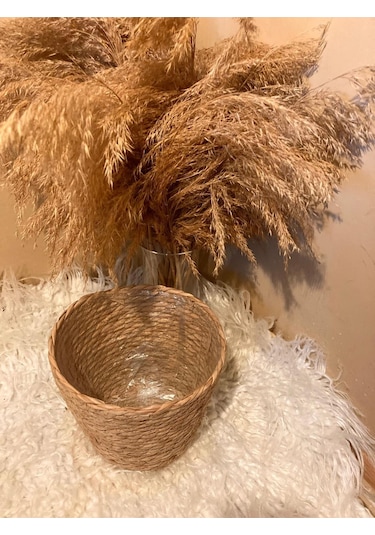 V Şeklinde Hasır Kalın Örgü İçi Poşetli Saksılık Büyük Boy