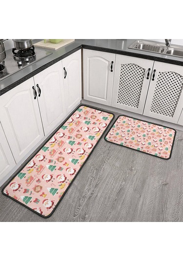 Noel Desenli 2'li Mutfak Matı, Anti-yorgunluk, Yastıklı Ve Kaymaz, Mutfak Ve Ofis İçin Noel Baba Noel Kız