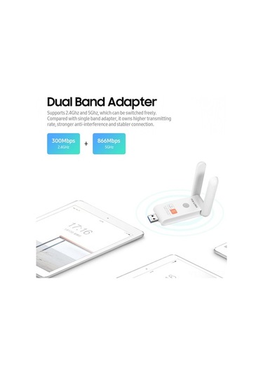 Novahub Çift Bantlı Usb Wifi Adaptörü 300mbps 2.4ghz & 866mbps 5ghz, 2 Antenli, Yüksek Güvenlik, Kullanım Kolaylığı