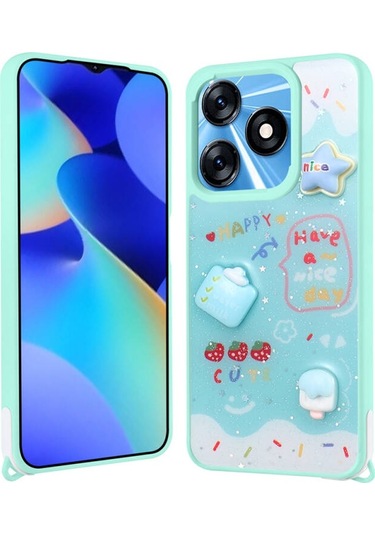 Tecno Spark 10c Kılıf Parlayan Simli Kabartma Figürlü Cevze Kapak