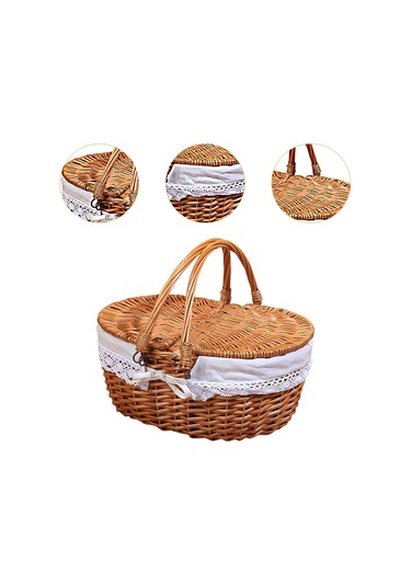 Homyl Piknik Sepeti Kırsal Pratik Hasır Depolama Park Açık Beyaz