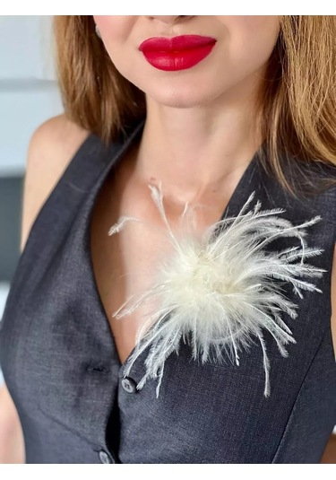 Rope Kadın Tüyü Çiçek Broş 170433981 Bej