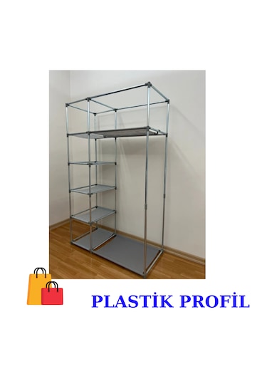Beyazpazar Bez Dolap Plastik Profil Fermuarlı Yeni Gardırop Gri
