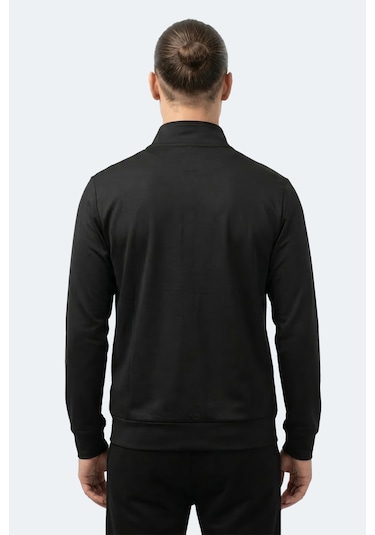 Slazenger Revolver Erkek Fermuarlı Dik Yaka Cepli Siyah Sweatshırt