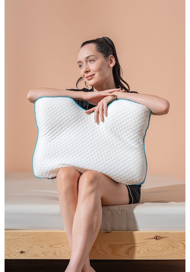 Boyun Destekli Ortopedik Visco Yastık Horlama Yastığı 55x40x12/10 Cm Beyaz