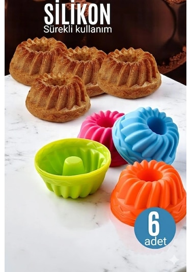 Silikon Göbekli Muffin Cupcake Kalıbı - Sürekli Kullanım Muffin Kek Kalıbı 6 Adet Renkli