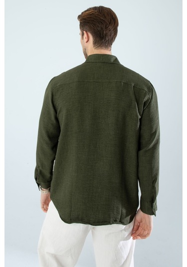 Rahat Kesim Keten Dokulu Gömlek Haki