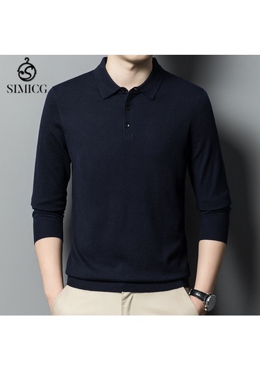 Sonbahar Yeni Stil Genç İnce Düz Renk Yaka Alt Erkek Yün Kazak Mavi