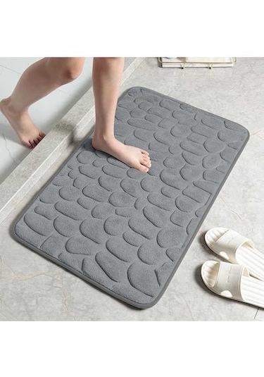 Novahub Hafızalı Köpük Banyo Paspası, Süper Su Emici, Makinede Yıkanabilir, Kaymaz Halı, Yumuşak Taş Kabartmalı, Kalın Duş Zemin Banyo Paspası Gri Gri