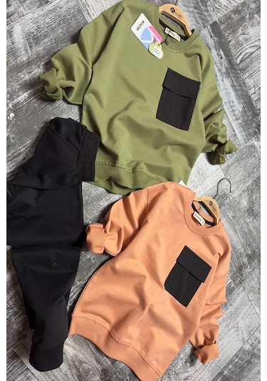 Cep Detaylı Erkek Çocuk Soft Turuncu Renk Eşofman Takım Turuncu