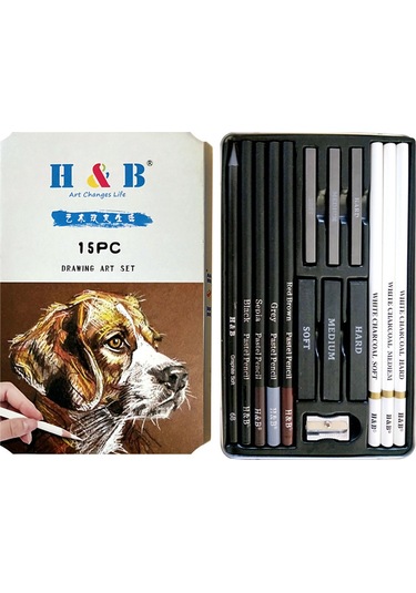 H&b 15 Parça Sanat Malzemeleri Çizim Kiti Beyaz Kömür Ve Pastel Kalem Seti Boyama Araçları Diğer