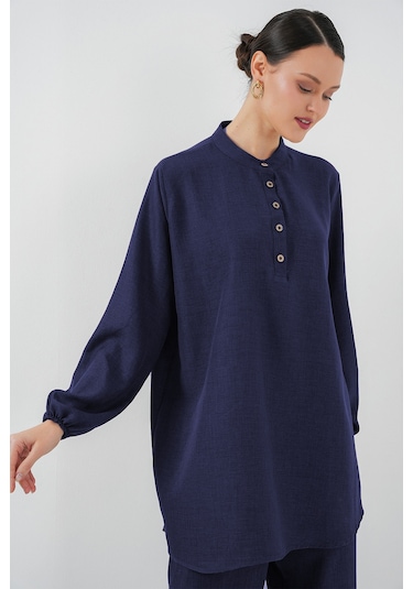 Bigdart 6678 Keten Tunik Pantolon İkili Takım - Lacivert