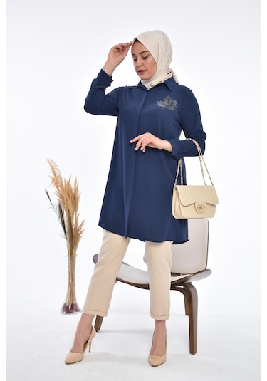Kadın Büyük Beden Yaprak Baskılı Gömlek Tunik 001