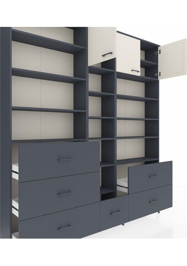 Arges Dolap 17 Raflı 6 Çekmeceli 3 Kapaklı 220x30x243 Antrasit-aytaşı/antrasit Aytası/antrasıt