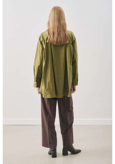 Parçalı Tasarım Gömlek Yağ Yeşili Aw25gml00008-187 YAĞ YEŞİLİ