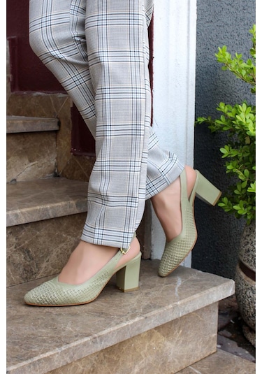 Hakiki Deri Kadın Kalın Topuklu Ayakkabı 064za360 Avokado