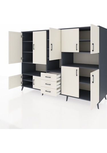 Kronos Dolap 13 Raflı 3 Çekmeceli 9 Kapaklı 220x59x163 Antrasit-a Antrasit-aytaşı