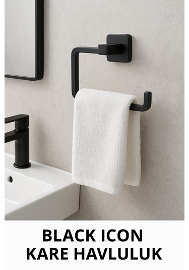Black İcon Kare Havluluk Siyah