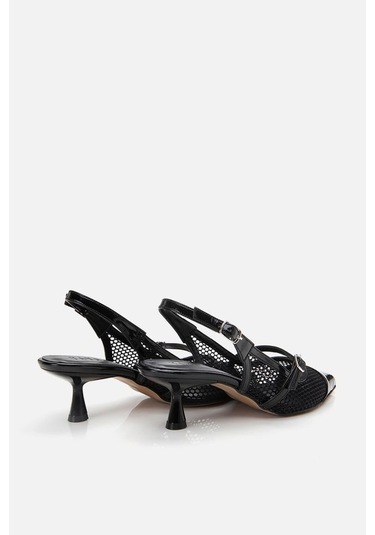 Kadın Rugan Siyah Fileli Stiletto Siyah