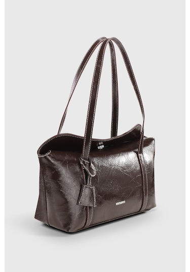 Rugan Kahverengi Kapaklı Bowling Omuz Çantası 270 Rugan Kahverengi