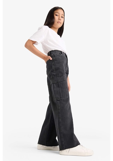 Defacto Kız Çocuk Wide Leg Kargo Geniş Paça Jean Pantolon E7323a825aunm36 Antrasit