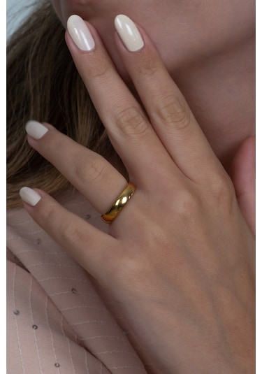 Kişiye Özel İsim Yazılı 4mm Bombeli Parlak Erkek Kadın Çelik Alyans Yüzük Cl18ko Sarı