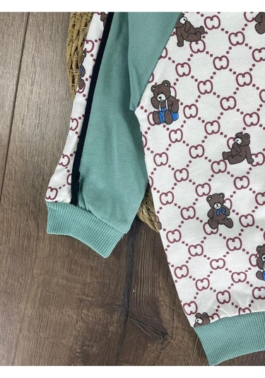 Panda Baskılı Relaxed Eşofman Takımı Açık Yeşil