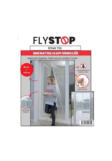 Mıknatıslı Kapı Sinekliği 90x210 Cm Raptiyeli Siyah Tül 90 X 210 Mıknatıslı Tül
