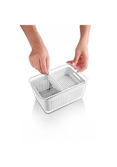 Vinoa 2,5 Litre Süzgeçli Buzdolabı Düzenleyici Organizer + Saklama Kabı Beyaz