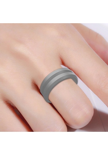 Sir053 V Shaped Grooved Edge Silicone Ring Outdoor Sports Couple Ring No.11 Light Gray Çok Renkli