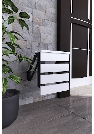 Akasya Duvara Monte Katlanabilir Tabure Çok Amaçlı Beyaz