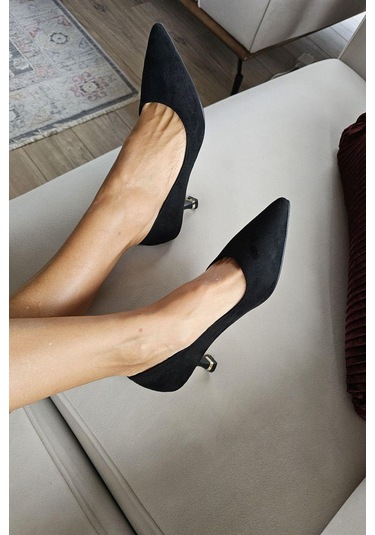 10 670 Topukla Kadın 6 Cm Kadeh Topuk Stiletto Siyah Süet