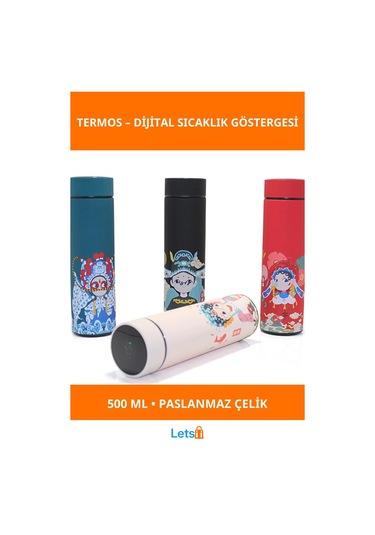 Dijital Göstergeli Paslanmaz Çelik Termos 500 Ml Çok Renkli
